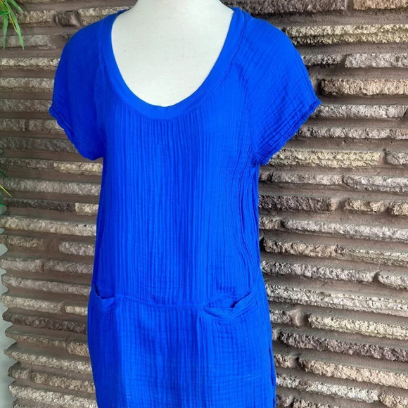 Three Dots Royal Blue Cotton Sheath Casual Dress With Pockets Size Medium - Picture 6 of 8